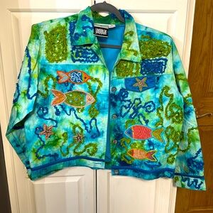 Yak Magik Womens Sz XL Embroidered Jacket Tie-Dye Beach Nautical Made In Nepal